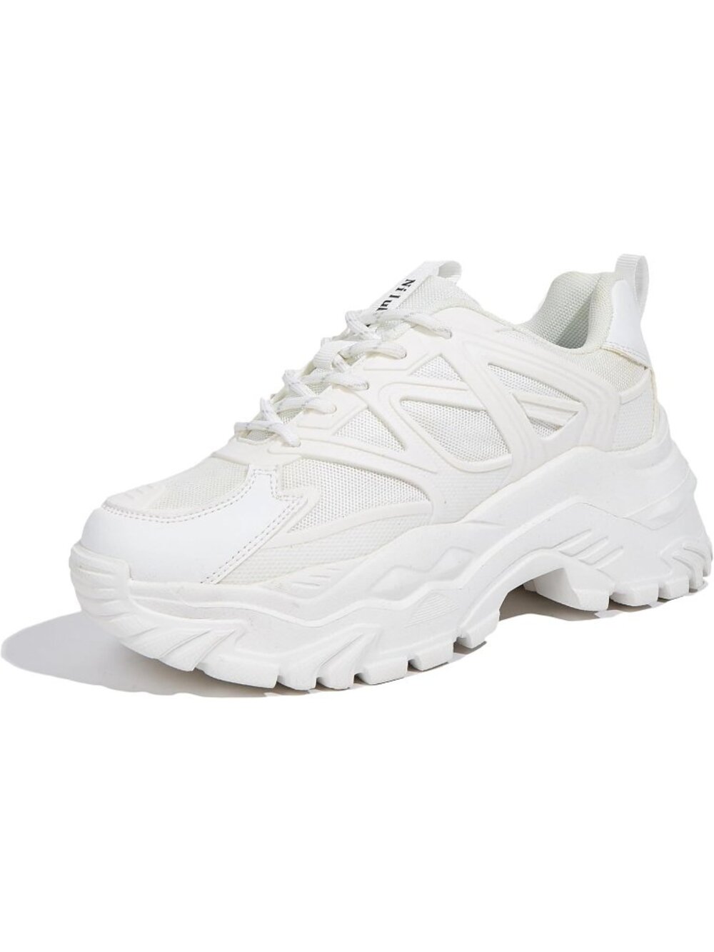Women's White Comfortable Chunky Lace Up Fashion Walking Platform Sneakers